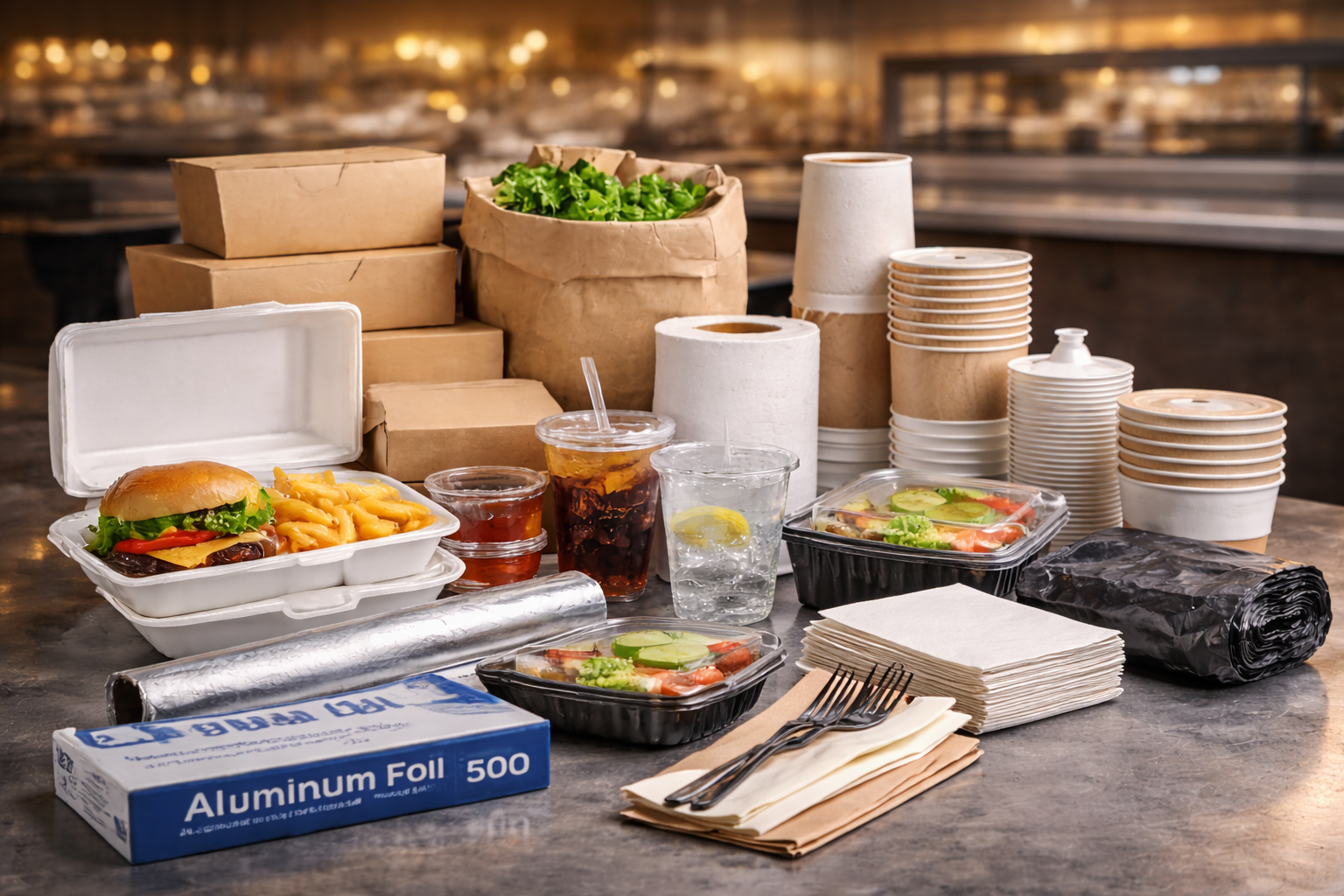 Takeout packaging and disposables for restaurants